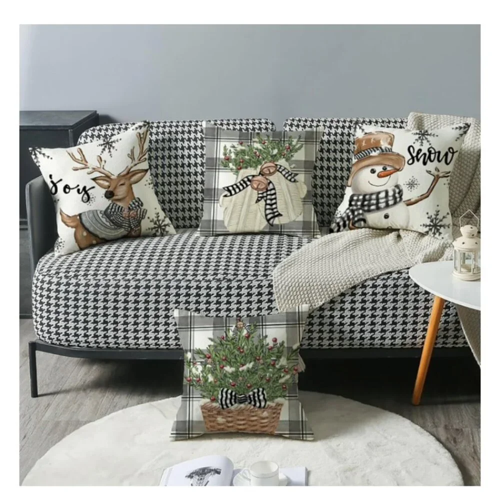 NEW SET OF 4 CHRISTMAS COTTON LINEN BLEND CHRISTMAS SEASONAL PILLOW COVERS 18